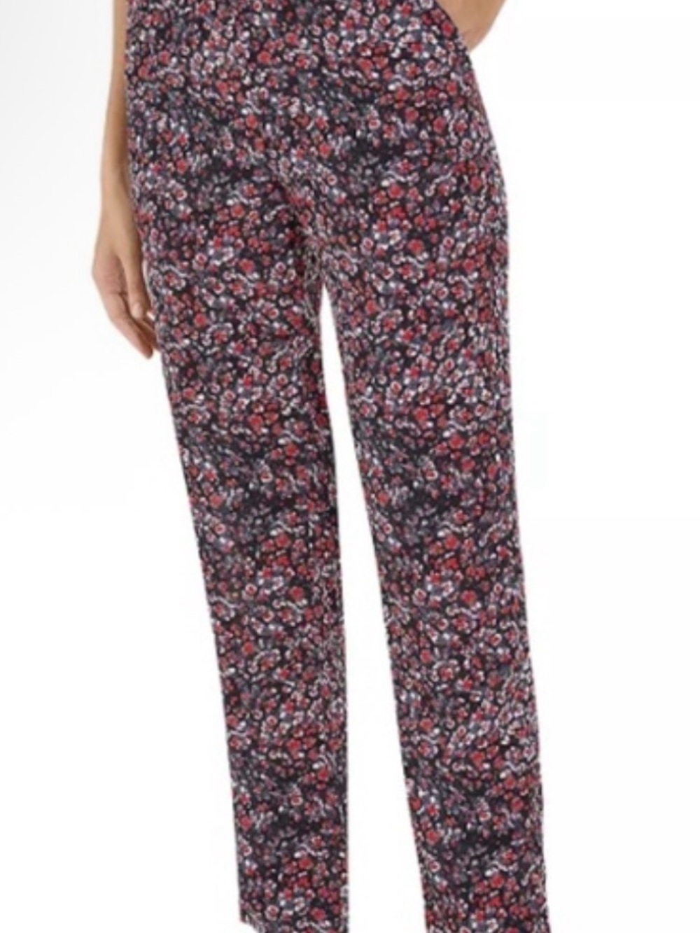 The Kooples Black Floral Straight-Leg Pants with Red Accents